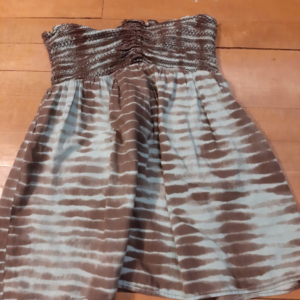 Strapless Brown and Blue Hippie Top